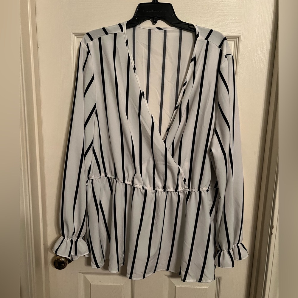 Black and White Striped Shirt with Belt, XXL
